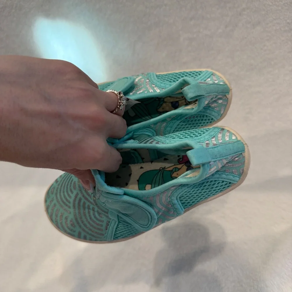 Disney‎ Ariel Little Mermaid Teal Silver Scale Mesh Water Shoes Kids Size 10